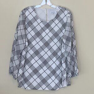 Calvin Klein Women's Black & White Striped Dress Blouse, Size L